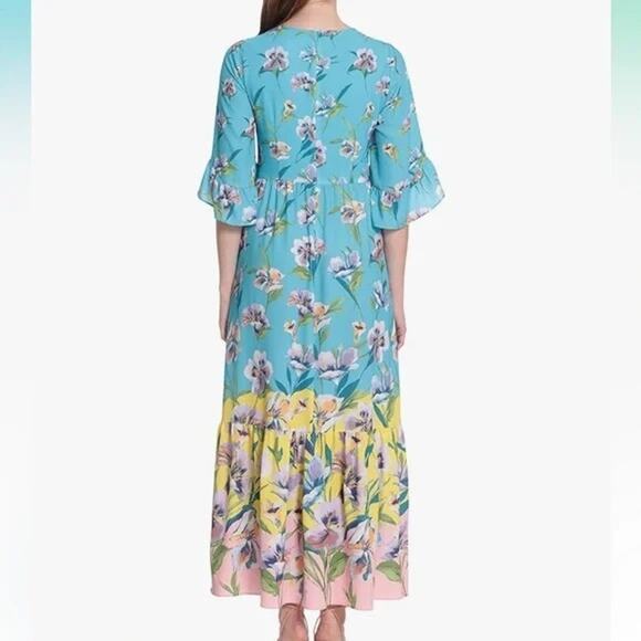 LONDON TIMES Maxi Dress NWT $120 Aqua Yellow Floral Size 12 - Picture 3 of 9